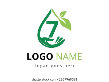 Letter 7 With Charity Help Hands Logo Design Vector Template. Healthcare Care, Foundation with Hand Symbol
