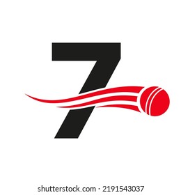 Letter 7 Cricket Logo Concept With Ball Icon For Cricket Club Symbol Vector Template. Cricketer Sign