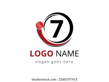 Letter 7 Cricket Logo Concept With Moving Cricket Ball Icon. For Cricket Club Symbol Vector Template