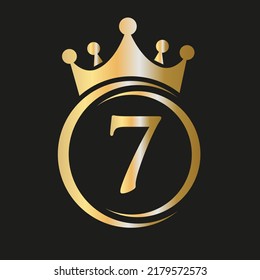 Letter 7 Crown Logo. Royal Crown Logo for Spa, Yoga, Beauty, Fashion, Star, Elegant, Luxury Sign