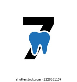 Letter 7 Dental Logo Concept With Teeth Symbol Vector Template