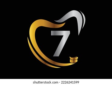 Letter 7 Dental Logo Design Template Inspiration With Tooth Brush Symbol, Vector Illustration.

