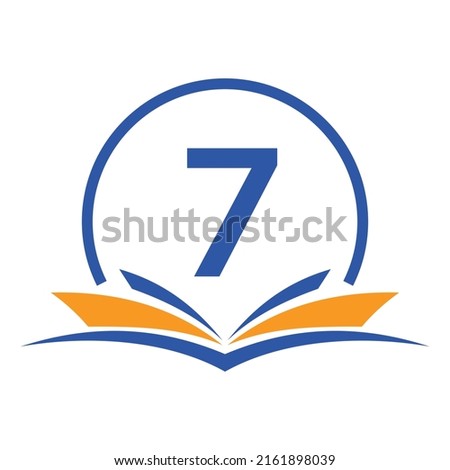 Letter 7 Education Logo Book Concept. Training Career Sign, University, Academy Graduation Logo Template Design