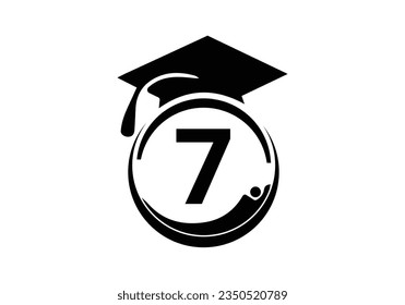 Letter 7 Education Logo Initial Graduation Cap Concept. Graduation logo with letter vector Template