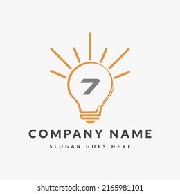 Letter 7 Electric Logo, Letter 7 With Light Bulb Vector Template. 