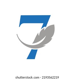 Diseño Del Logotipo De La Letra 7 Feather Combinado Con Vino De Pájaro Para Abogado, Símbolo De La Ley