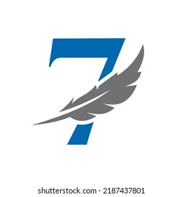 Letter 7 Feather Logo Vector Template. Law Logo Bird Feather Symbol