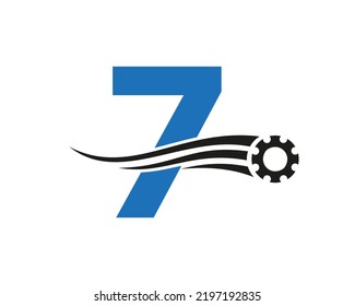 Letter 7 Gear Cogwheel Logo. Automotive Industrial Icon, Gear Logo, Car Repair Symbol