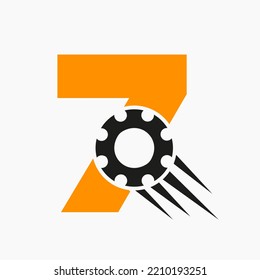 Letter 7 Gear Cogwheel Logo. Automotive Industrial Icon, Gear Logo, Car Repair Symbol