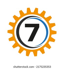 Letter 7 Gear Logo Design Template. Automotive Gear Logo for Business and Industrial Identity