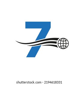 Letter 7 Global Logo Combined With Global Icon, Earth Sign For Business and Technology Identity Template