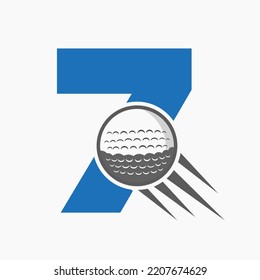 Letter 7 Golf Logo Concept With Moving Golf Ball Icon. Hockey Sports Logotype Symbol Vector Template