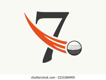 Letter 7 Golf Logo Design Template. Hockey Sport Academy Sign, Club Symbol