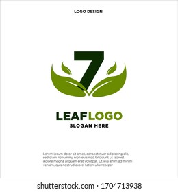 Letter 7 Green Leaf Logo Design Element, Letter 7 leaf initial logo template