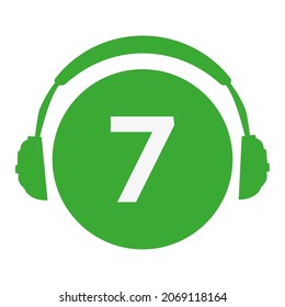 letter 7 head phone simple vector icon or logo with green color