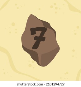 letra 7, orificio de las iniciales en el diseño de piedra sobre fondo de arena, imagen de tipografía de la letra del logotipo vectorial.