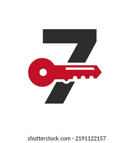 Letra 7 Logotipo clave Combinar con clave de taquilla para vivienda para plantilla vectorial de símbolo de alquiler de inmuebles y viviendas