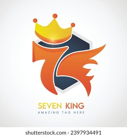 Letter 7 King Crown Logo Design Vector Template. letter logo icon design with king crown Template
