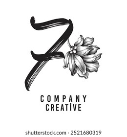 Letter 7 Linked Leaf Logo, Black color, unique design