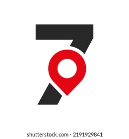 Letter 7 Location Logo Design Sign. Location Icon Concept With Alphabet For Road Direction Symbol Vector Template