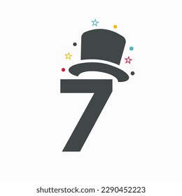 Letter 7 Magic Hat Logo Design. Magician Symbol Vector Template