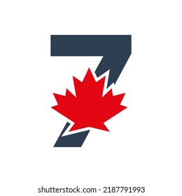 Letter 7 Maple Leaf Logo Template Symbol Of Canada. Minimal Canadian Logo Business And Company Identity