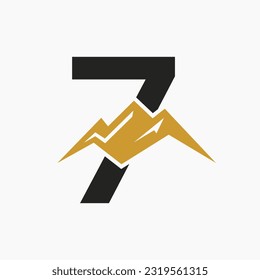 Letter 7 Mount Logo. Mountain Nature Landscape Logo Combine With Hill Icon and Template