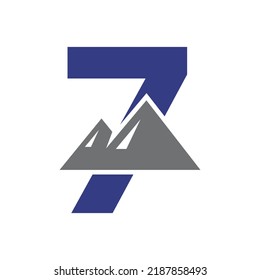Letter 7 Mount Logo Vector Sign. Mountain Nature Landscape Logo Combine With Hill Icon and Template