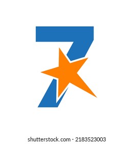 Letter 7 Negative Space Star Logo Vector Template. Minimal Star Symbol