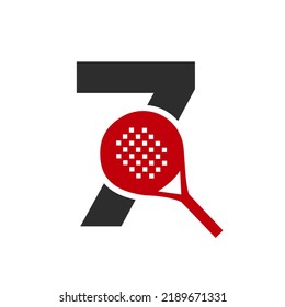 Letter 7 Padel Racket Logo Design Vector Template. Beach Table Tennis Club Symbol