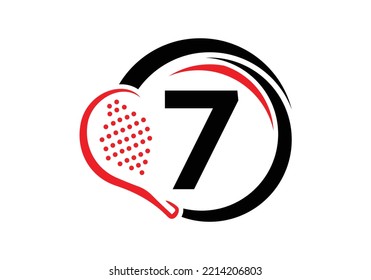 Letter 7 Padel Racket Logo Design Vector Template. Beach Table Tennis Club Symbol. business, and company identity