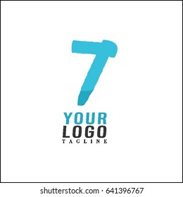 Letter 7 paint brush stroke vector design. Hand lettering logo.
