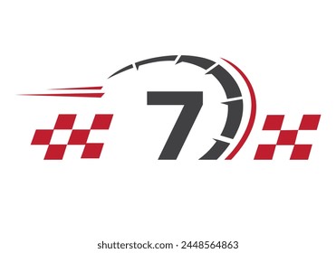 Buchstabe 7 mit Racing Flag Logo. Geschwindigkeitslogo