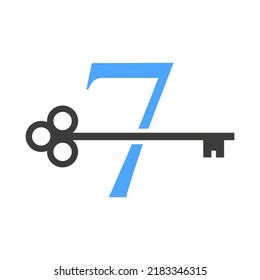 Letter 7 Real Estate Logo Concept With Home Lock Key Vector Template. Luxury Home Logo Key Sign