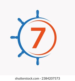 Letra 7 Concepto De Logotipo De Barco Con Plantilla De Vector De Símbolo De Rueda De Barco
