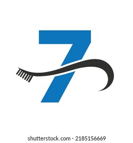 Letter 7 With Tooth Brush Logo Design Concept For Teeth Care Dental Logo Template