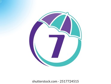 Letter 7 Umbrella Logo Design Vector Template.