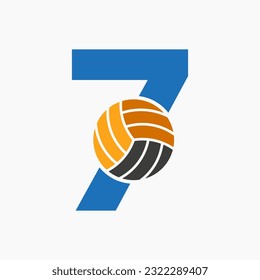 Letter 7 Volleyball Logo Concept. Volleyball Sports Logotype Template