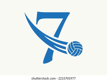 Letter 7 Volleyball Logo Design Sign. Volleyball Sports Logotype Symbol Vector Template