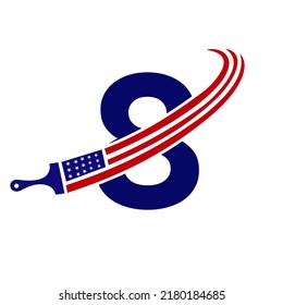 Letter 8 American Paint Logo Concept with Paint Brush Vector Template