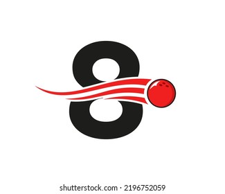 Letter 8 Bowling Logo. Bowling Ball Symbol With Red Moving Ball Vector Template