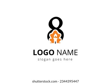 Letter 8 With Candle Logo  Design Vector Template. For Event, Celebration and Party Symbol