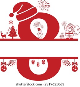 Letter 8, 8 Christmas Monogram, Letter 8 Silhouette with Christmas symbols, Christmas logo, Christmas Design for Print, Screen Print T-Shirt