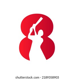 Letter 8 Cricket Batsman Logo Design Vector Sign. Cricket Club Logotype Symbol