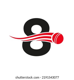 Letter 8 Cricket Logo Concept With Ball Icon For Cricket Club Symbol Vector Template. Cricketer Sign