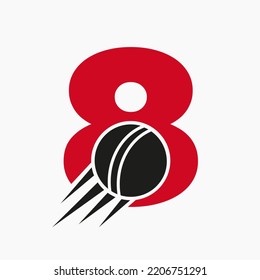 Letter 8 Cricket Logo Concept With Moving Cricket Ball Icon. Cricket Sports Logotype Symbol Vector Template