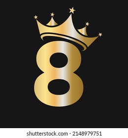 Logo De La Carta 8. Logo de la corona en la carta 8 plantilla vectorial para belleza, moda, estrella, elegante, signo de lujo