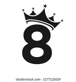 Logo De La Carta 8. Logo de la corona en la carta 8 plantilla vectorial para belleza, moda, estrella, elegante, signo de lujo