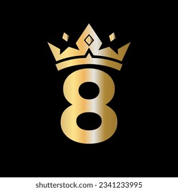 Letter 8 Crown Logo. Crown Logo on Letter 8 Vector Template for Beauty, Fashion, Star, Elegant, Luxury Sign