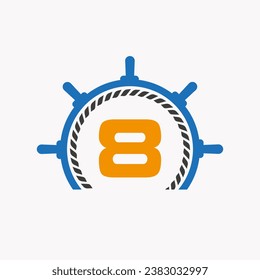 Letter 8 Cruise Steering Logo. Yacht Symbol, Ship Logotype, Marine Sign Template